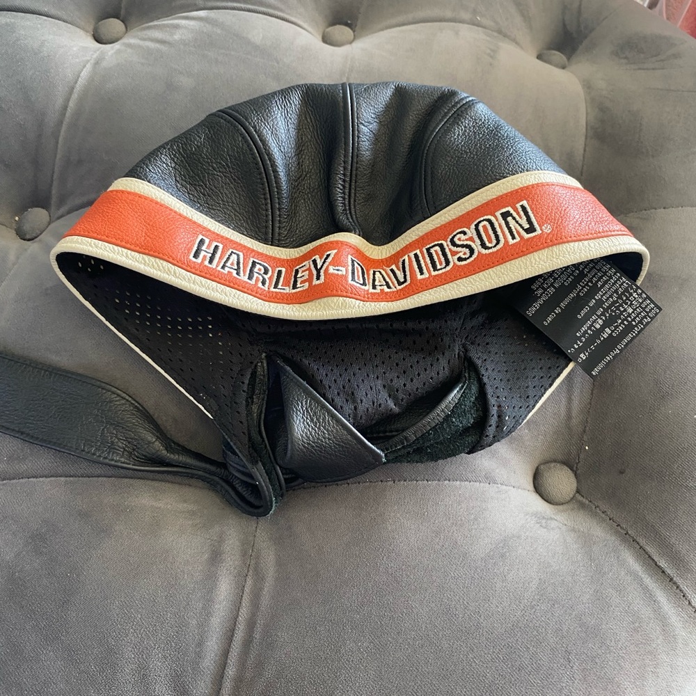 Leather Harley skull cap